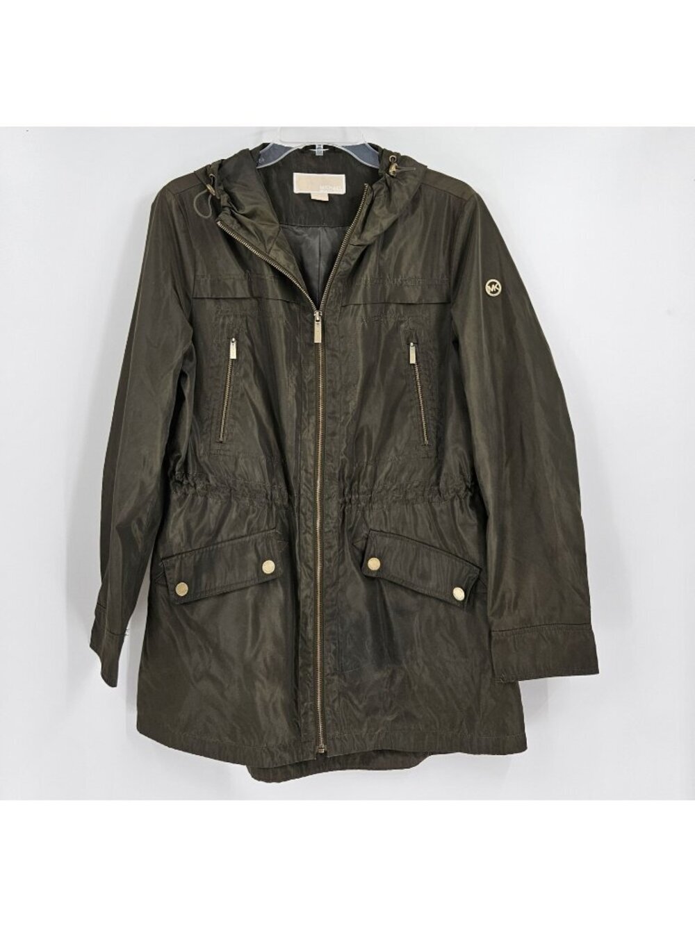 Michael Kors Green Lightwght Anorak Rain Jacket Hood w/ Drawstrings size Med